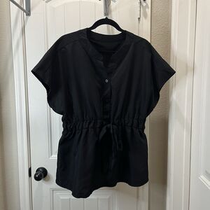 Shein Womens Black Button Up Short Sleeve Tie Waist Top Blouse Size 2XL